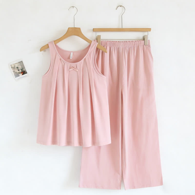 Ownkoti Solid Color Cotton Tank & Pants Sleepwear - Pink - XXL - image 1