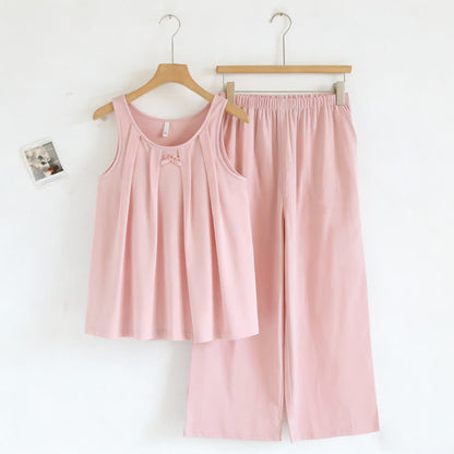 Ownkoti Solid Color Cotton Tank & Pants Sleepwear - Pink - XXL - image 1