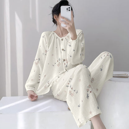 Ownkoti Rustic Floral Double Gauze Cotton Pajamas - Beige - XXL - image 0