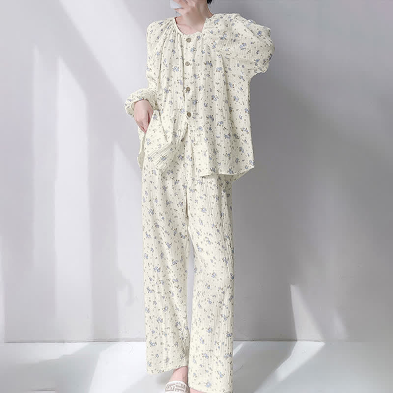 Ownkoti Gray Ditsy Floral Double Gauze Cotton Pajamas - image 1