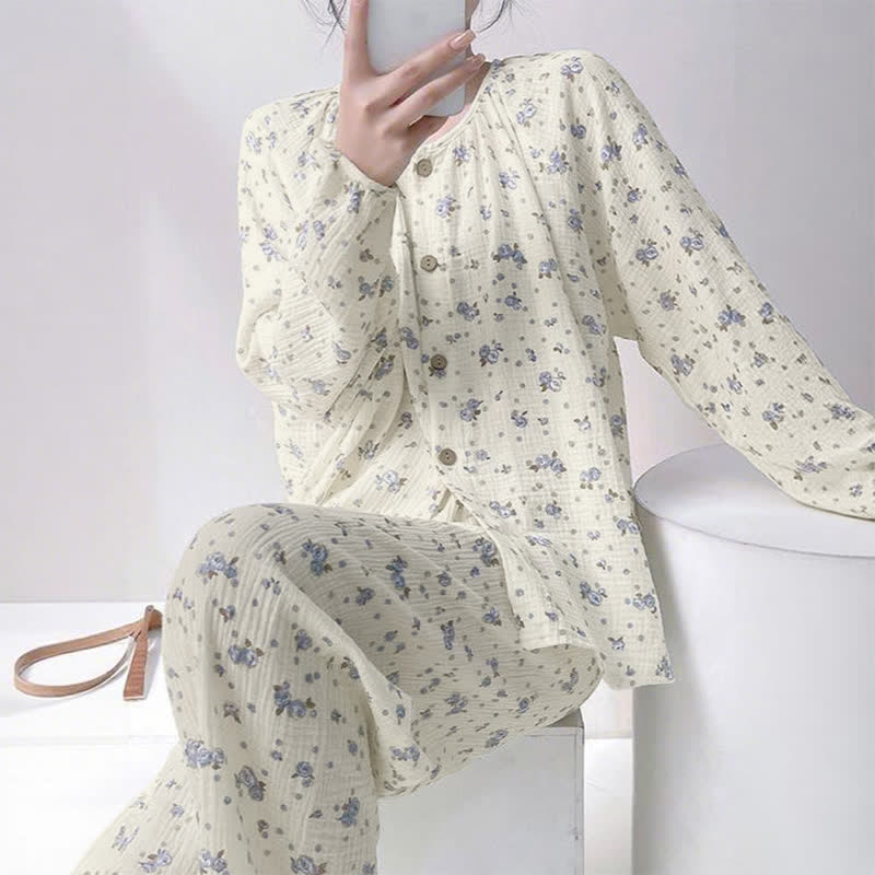 Ownkoti Gray Ditsy Floral Double Gauze Cotton Pajamas - image 2
