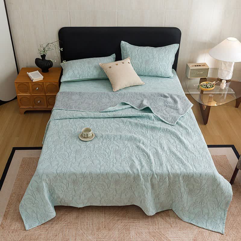 Ownkoti Floral Cotton Triple-Layer Gauze Jacquard Quilt Blanket - image 9