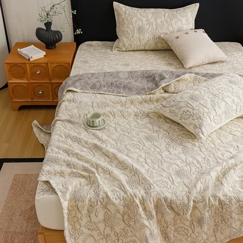 Ownkoti Floral Cotton Triple-Layer Gauze Jacquard Quilt Blanket - image 5