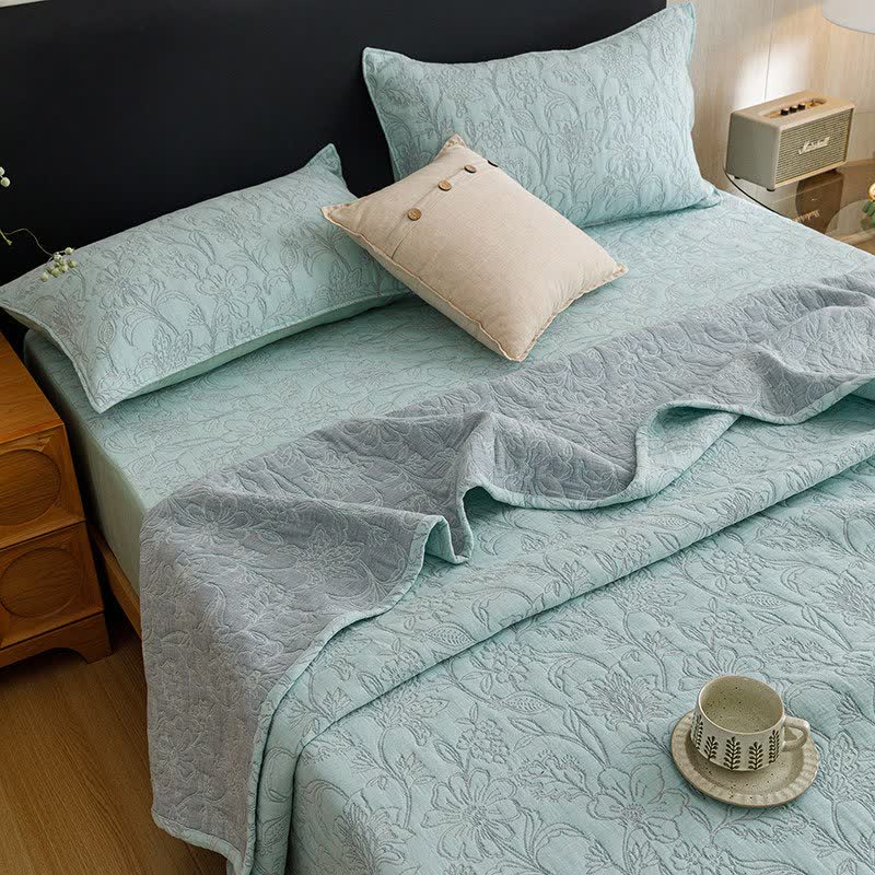 Ownkoti Floral Cotton Triple-Layer Gauze Jacquard Quilt Blanket - image 10