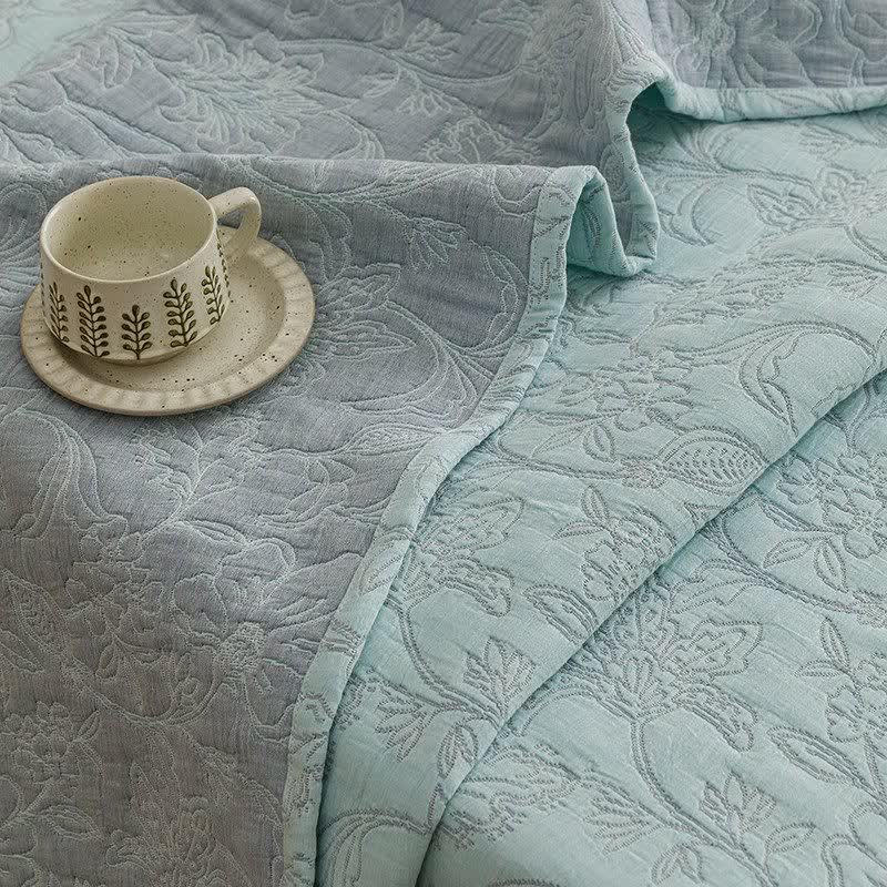 Ownkoti Floral Cotton Triple-Layer Gauze Jacquard Quilt Blanket - image 12