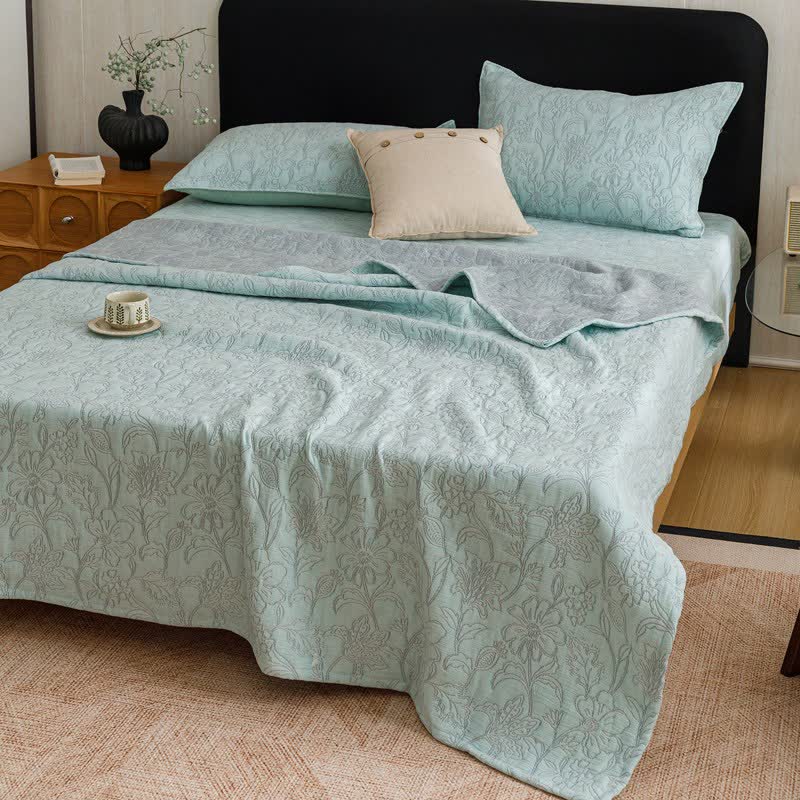 Ownkoti Floral Cotton Triple-Layer Gauze Jacquard Quilt Blanket - image 8
