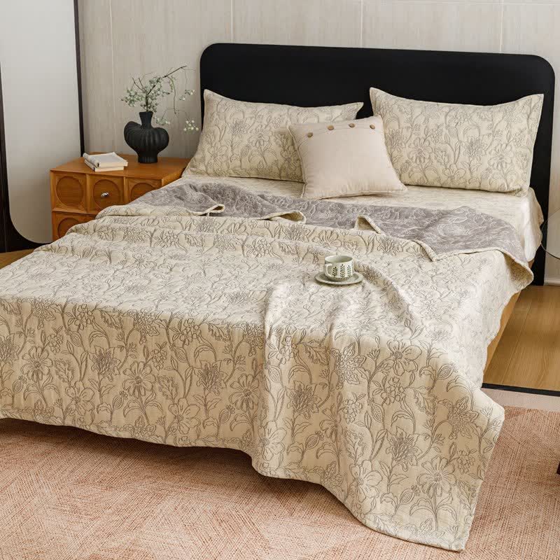 Ownkoti Floral Cotton Triple-Layer Gauze Jacquard Quilt Blanket - image 1