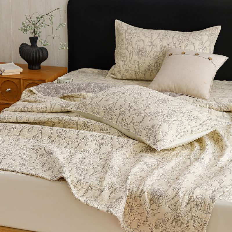 Ownkoti Floral Cotton Triple-Layer Gauze Jacquard Quilt Blanket - image 4