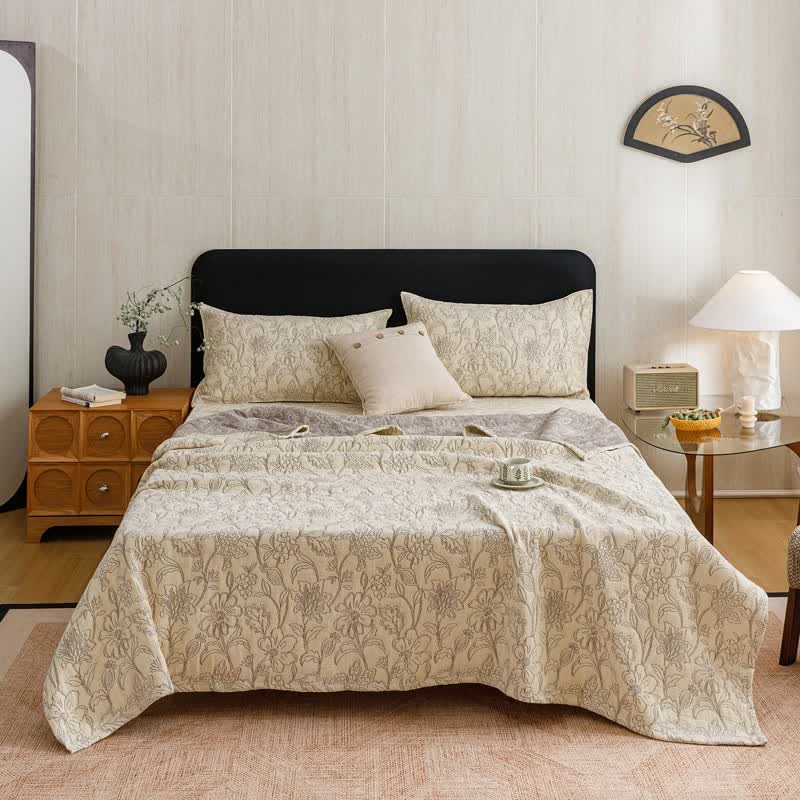 Ownkoti Floral Cotton Triple-Layer Gauze Jacquard Quilt Blanket - image 2