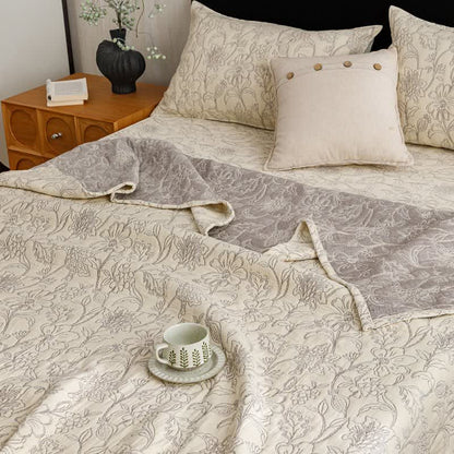 Ownkoti Floral Cotton Triple-Layer Gauze Jacquard Quilt Blanket - image 3