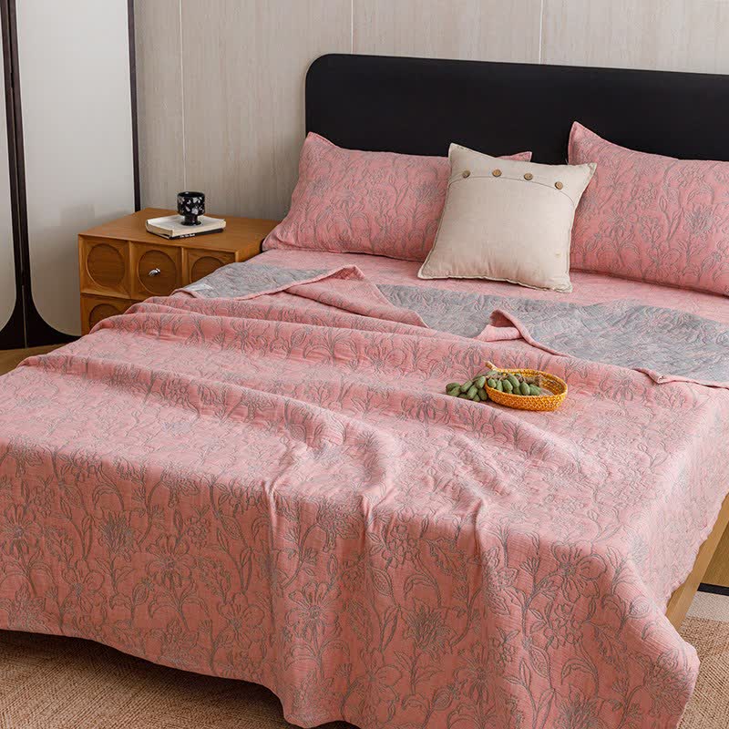 Ownkoti Floral Cotton Triple-Layer Gauze Jacquard Quilt Blanket - image 14