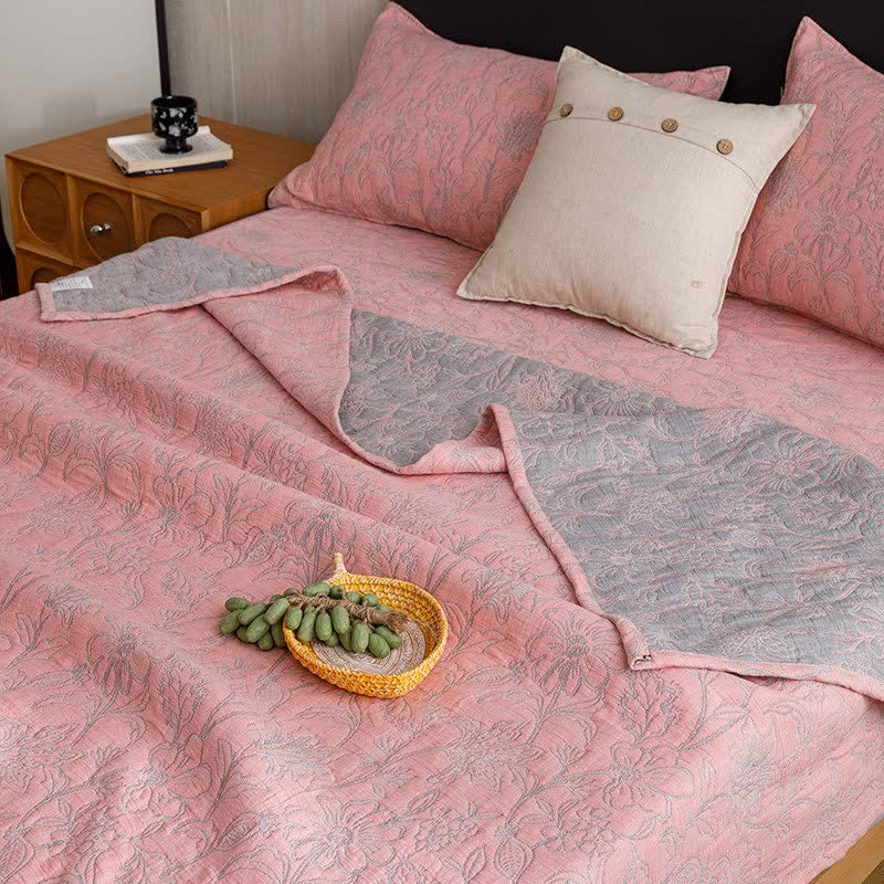 Ownkoti Floral Cotton Triple-Layer Gauze Jacquard Quilt Blanket - image 16