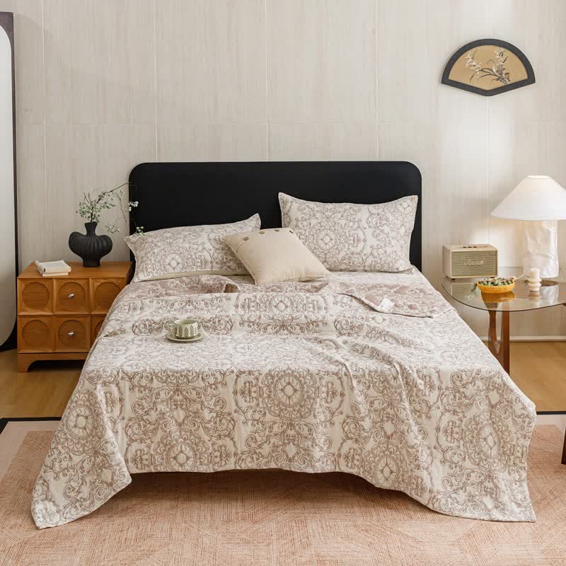 Ownkoti Retro Cotton Triple-Layer Gauze Jacquard Quilt Blanket - image 2