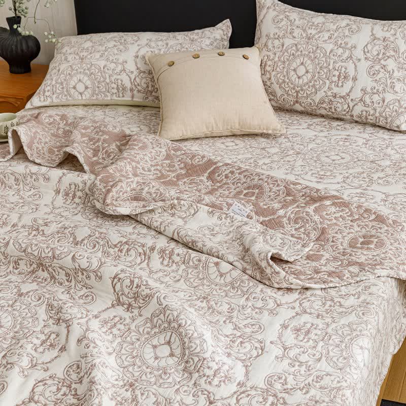 Ownkoti Retro Cotton Triple-Layer Gauze Jacquard Quilt Blanket - image 5