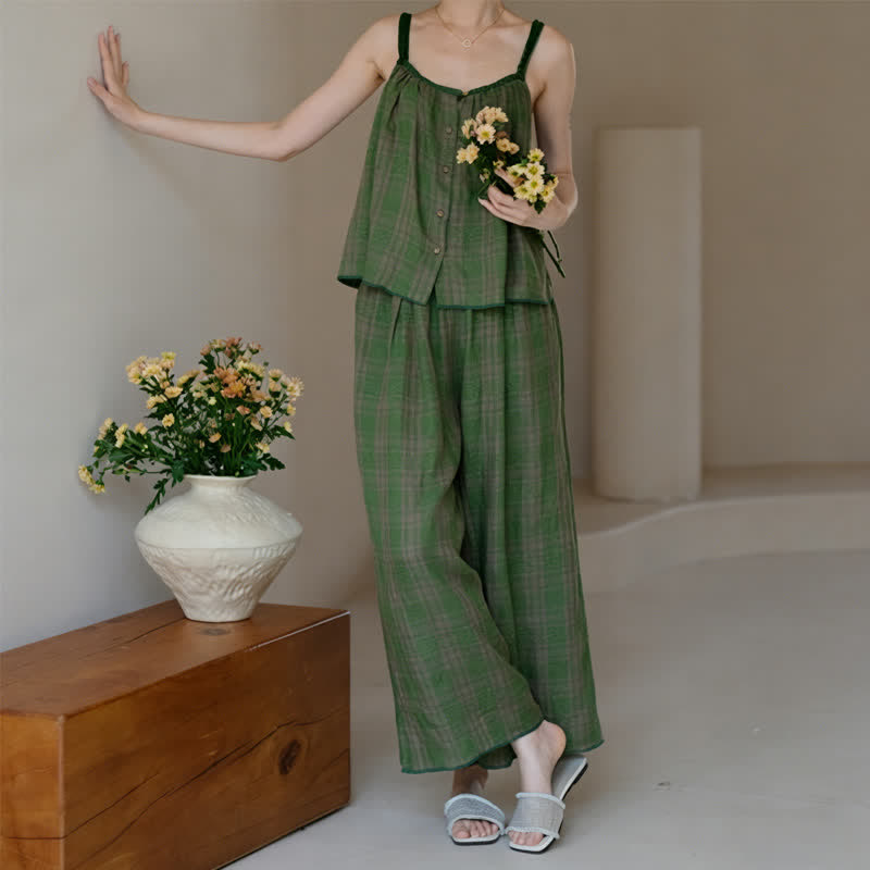 Ownkoti Green Gingham Cami & Pants Pajama Set - image 2