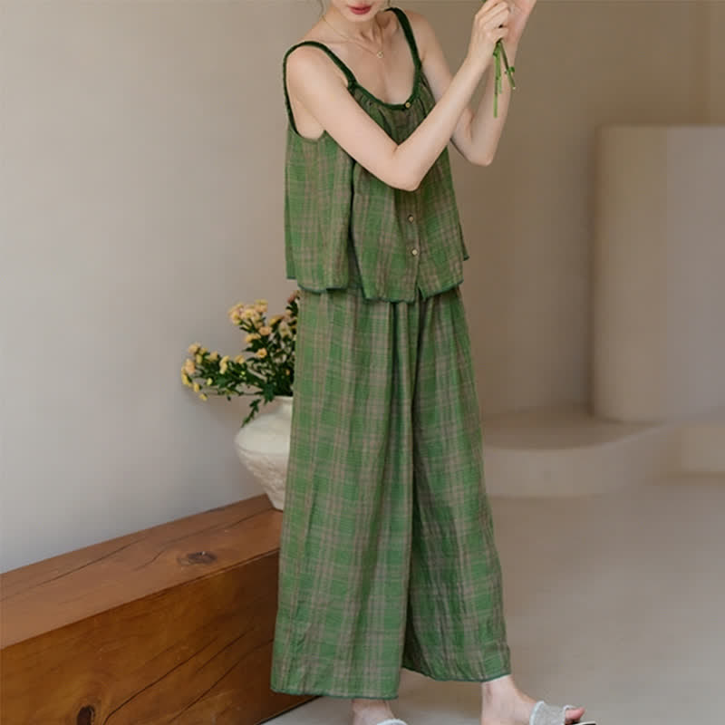 Ownkoti Green Gingham Cami & Pants Pajama Set - image 5
