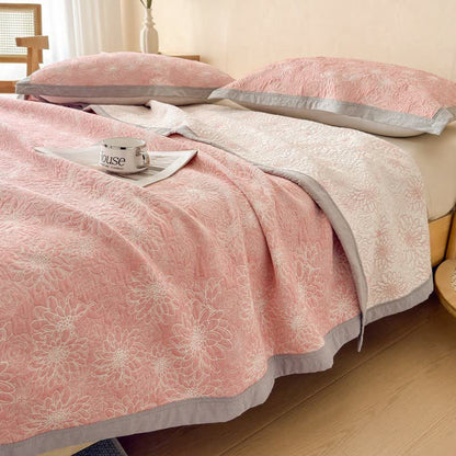 Ownkoti Cotton Rustic Floral Muslin Quilt Blanket - Pink - 2PCS Pillow Towels - 19" x 31" - image 0