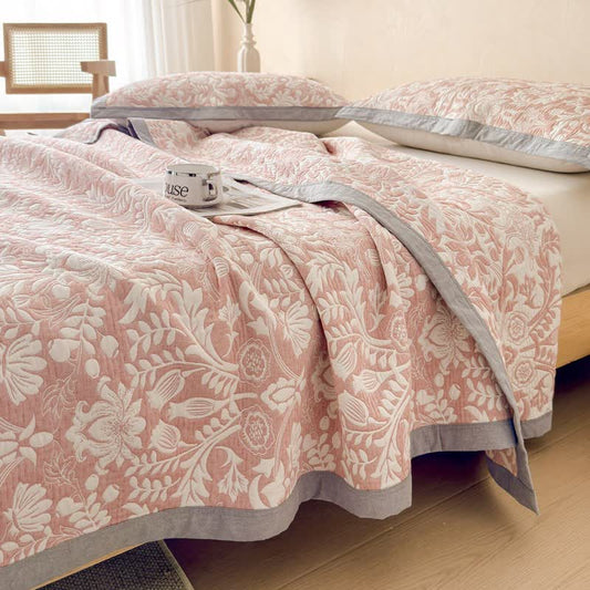 Ownkoti Cotton Floral & Branch Muslin Quilt Blanket - Pink - 2PCS Pillow Towels - 19" x 31" - image 0
