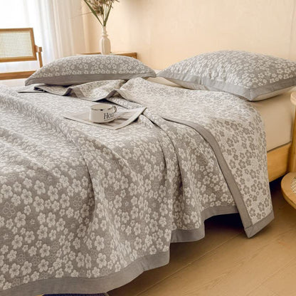Ownkoti Cotton Cherry Blossom Muslin Quilt Blanket - Gray - 2PCS Pillow Towels - 19" x 31" - image 0