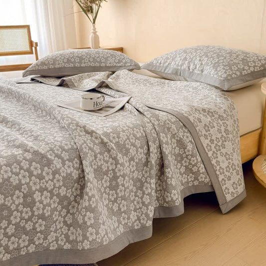 Ownkoti Cotton Cherry Blossom Muslin Quilt Blanket - Gray - 2PCS Pillow Towels - 19" x 31" - image 0