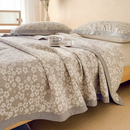 Ownkoti Cotton Cherry Blossom Muslin Quilt Blanket - Coffee - 2PCS Pillow Towels - 19" x 31" - image 3