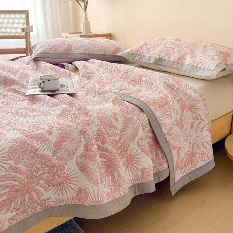 Ownkoti Cotton Jungle Leaf Muslin Quilt Blanket - Pink - 2PCS Pillow Towels - 19" x 31" - image 6