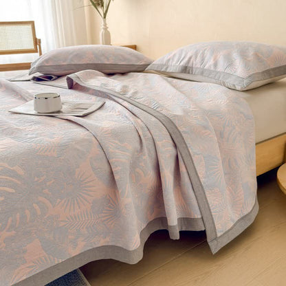 Ownkoti Cotton Jungle Leaf Muslin Quilt Blanket - Coffee - 2PCS Pillow Towels - 19" x 31" - image 3