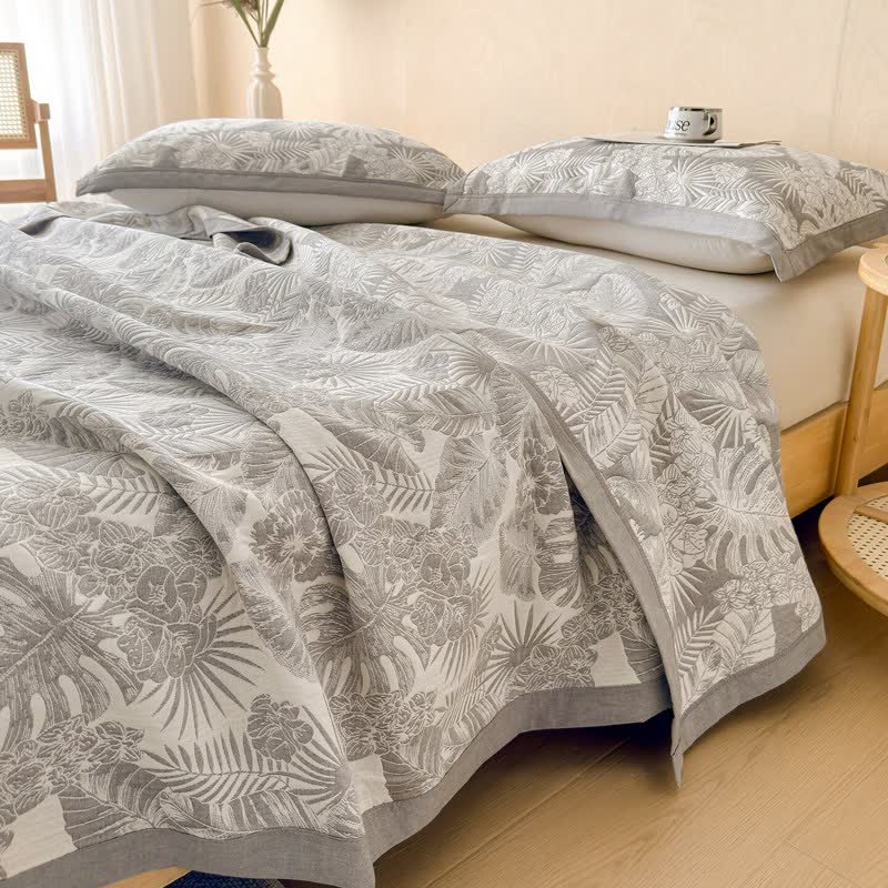 Ownkoti Cotton Jungle Leaf Muslin Quilt Blanket - Gray - 2PCS Pillow Towels - 19" x 31" - image 0