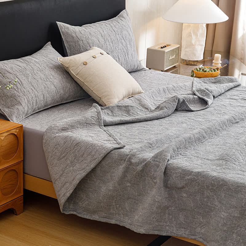 Ownkoti Floral Cotton Triple-Layer Gauze Jacquard Quilt Blanket - Grey - 2PCS Pillowcases - 19" x 29" - image 19