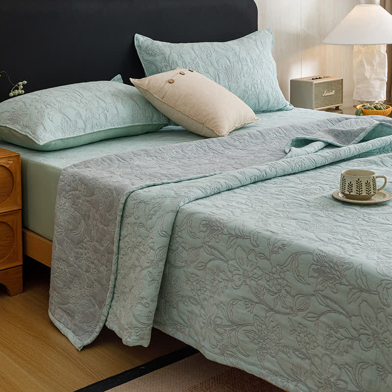 Ownkoti Floral Cotton Triple-Layer Gauze Jacquard Quilt Blanket - Sky Blue - 2PCS Pillowcases - 19" x 29" - image 7