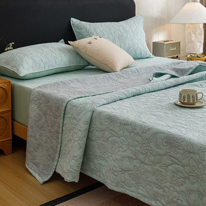 Ownkoti Floral Cotton Triple-Layer Gauze Jacquard Quilt Blanket - Sky Blue - 2PCS Pillowcases - 19" x 29" - image 7