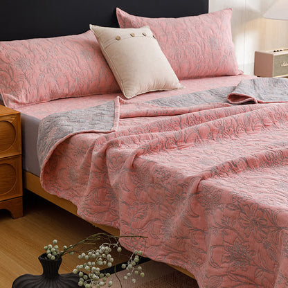 Ownkoti Floral Cotton Triple-Layer Gauze Jacquard Quilt Blanket - Pink - 2PCS Pillowcases - 19" x 29" - image 13