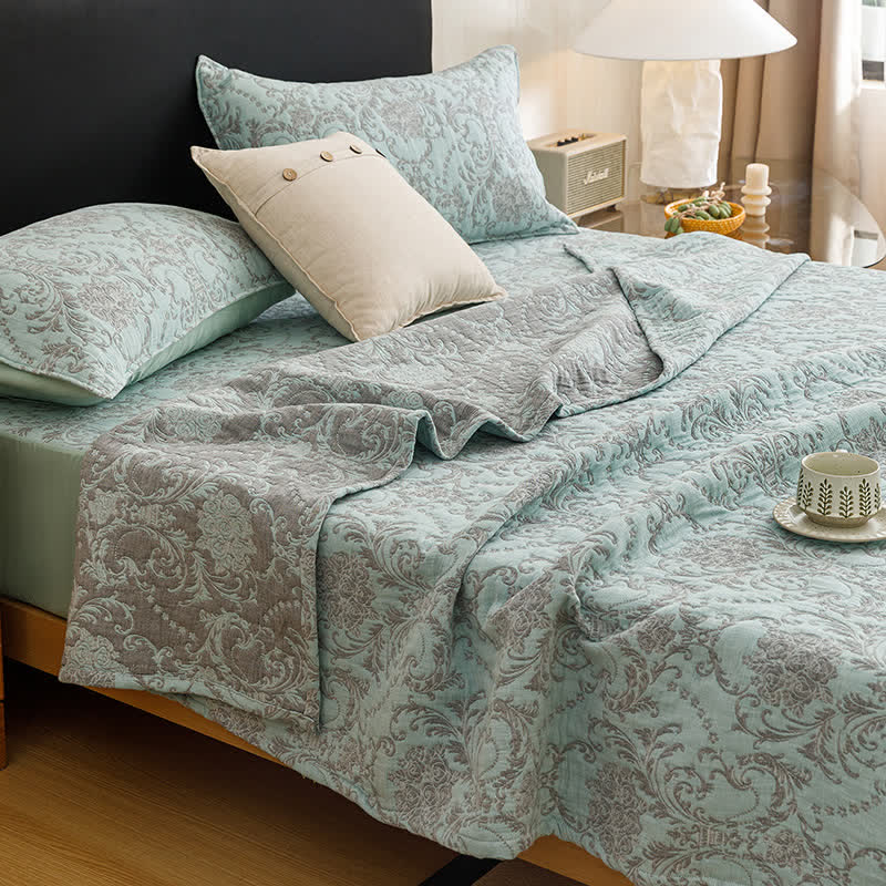 Ownkoti Vintage Cotton Triple-Layer Gauze Jacquard Quilt Blanket - Blue - 2PCS Pillowcases - 19" x 29" - image 20