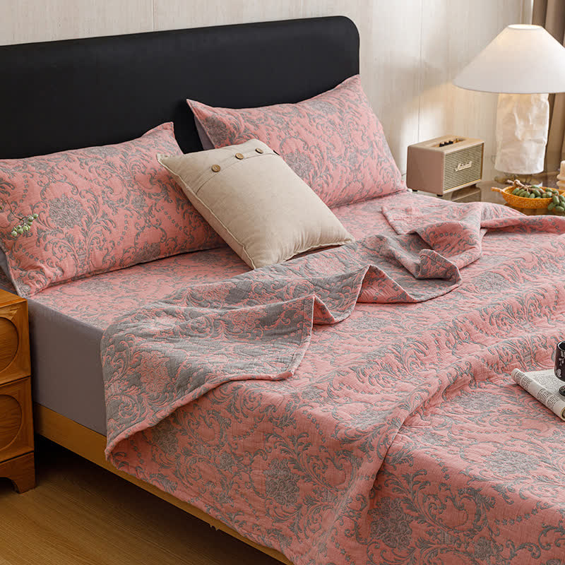 Ownkoti Vintage Cotton Triple-Layer Gauze Jacquard Quilt Blanket - Pink - 2PCS Pillowcases - 19" x 29" - image 14