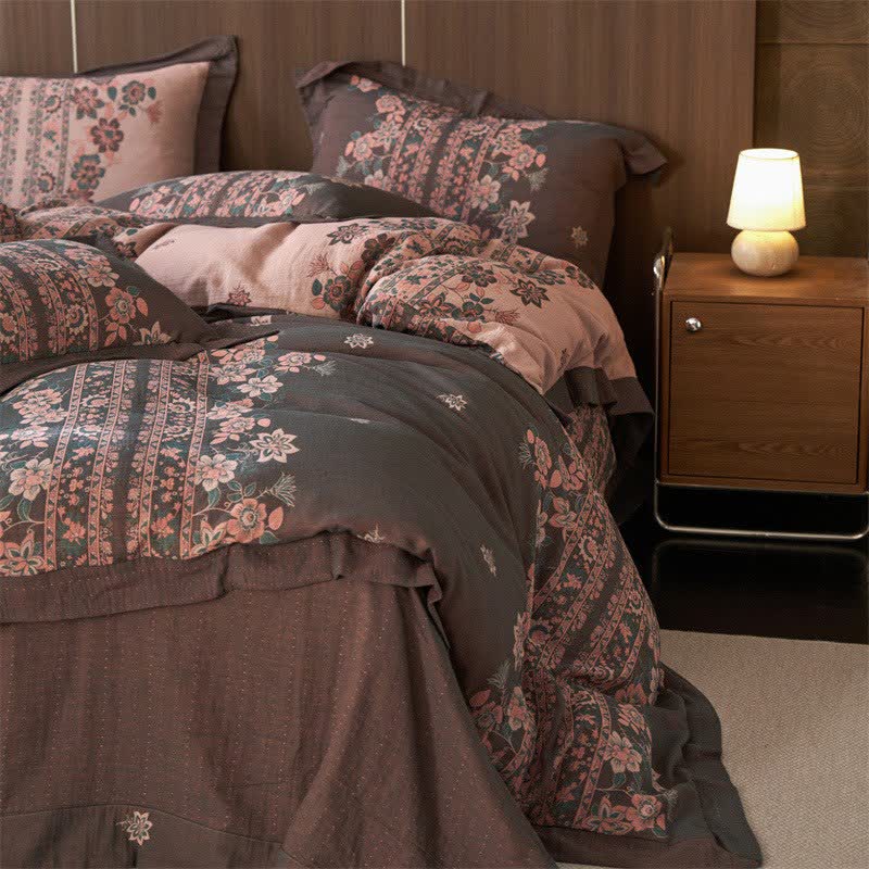 Ownkoti Luxury Floral Cotton Double Gauze Bedding Set(4PCS) - image 7