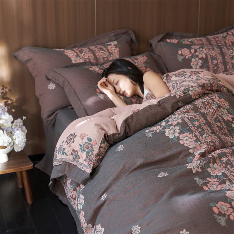 Ownkoti Luxury Floral Cotton Double Gauze Bedding Set(4PCS) - image 6
