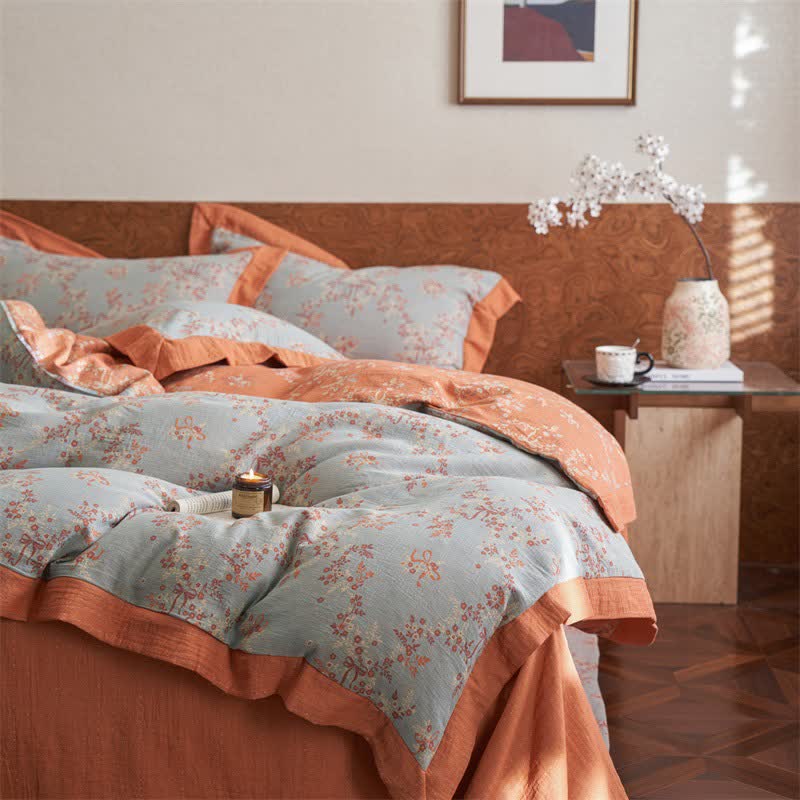 Ownkoti Floral & Bow Cotton Double Gauze Bedding Set(4PCS) - image 2