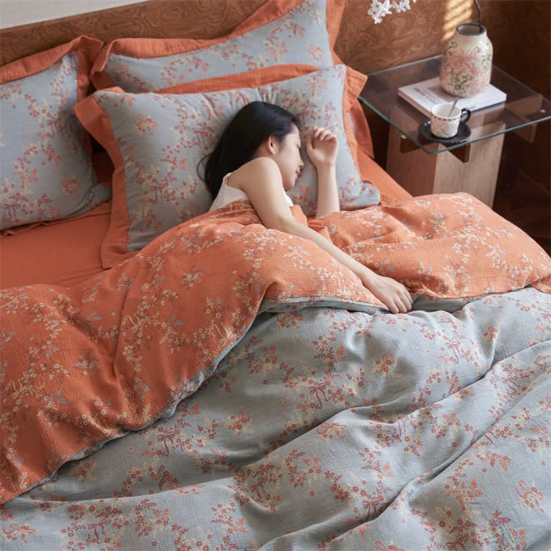 Ownkoti Floral & Bow Cotton Double Gauze Bedding Set(4PCS) - image 4