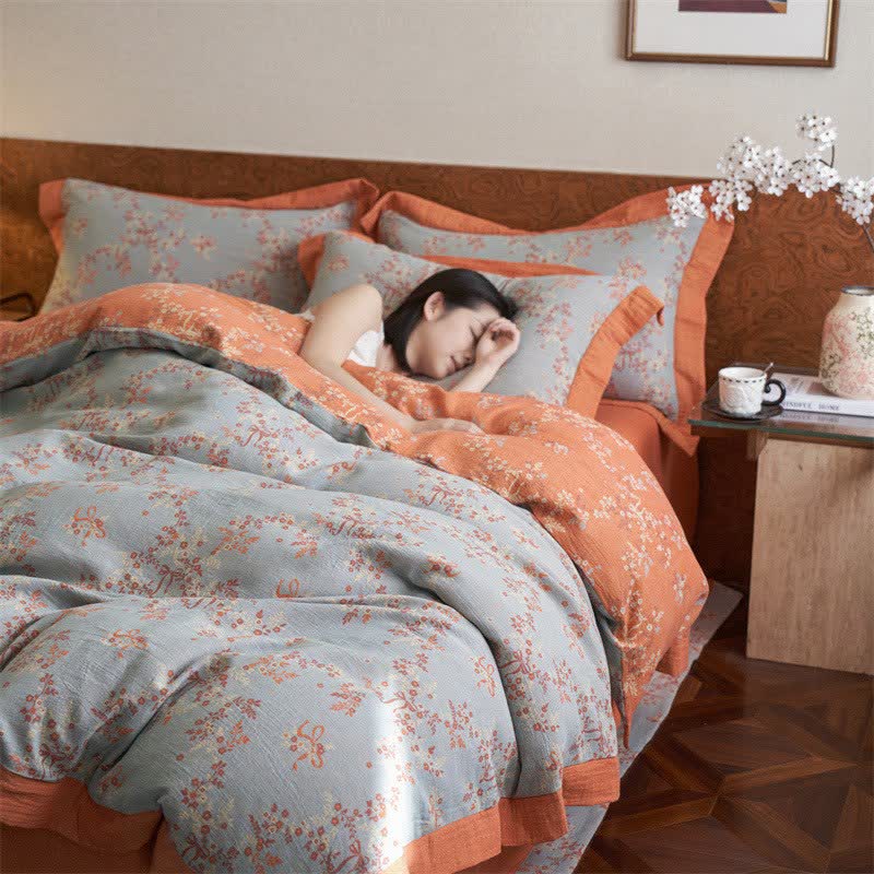 Ownkoti Floral & Bow Cotton Double Gauze Bedding Set(4PCS) - image 3