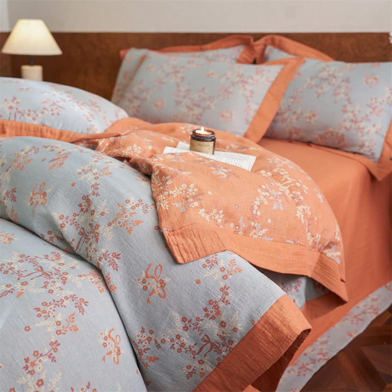 Ownkoti Floral & Bow Cotton Double Gauze Bedding Set(4PCS) - image 11