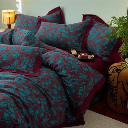 Ownkoti Artistic Floral Cotton Double Gauze Bedding(4PCS) - Blue - King - image 0