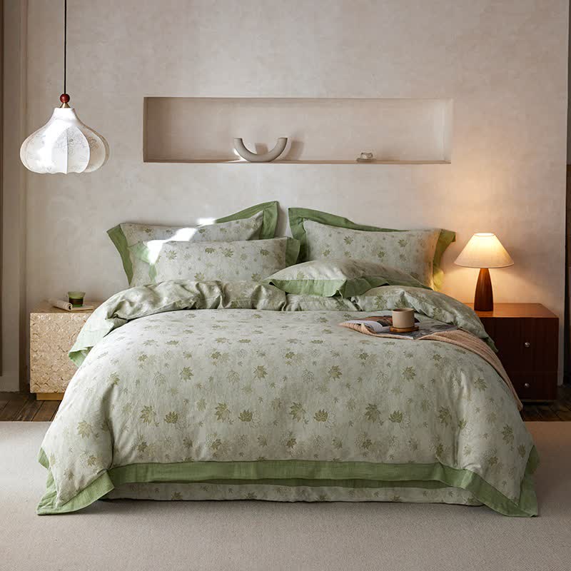 Ownkoti Refresh Leaf Cotton Double Gauze Bedding Set(4PCS) - image 1