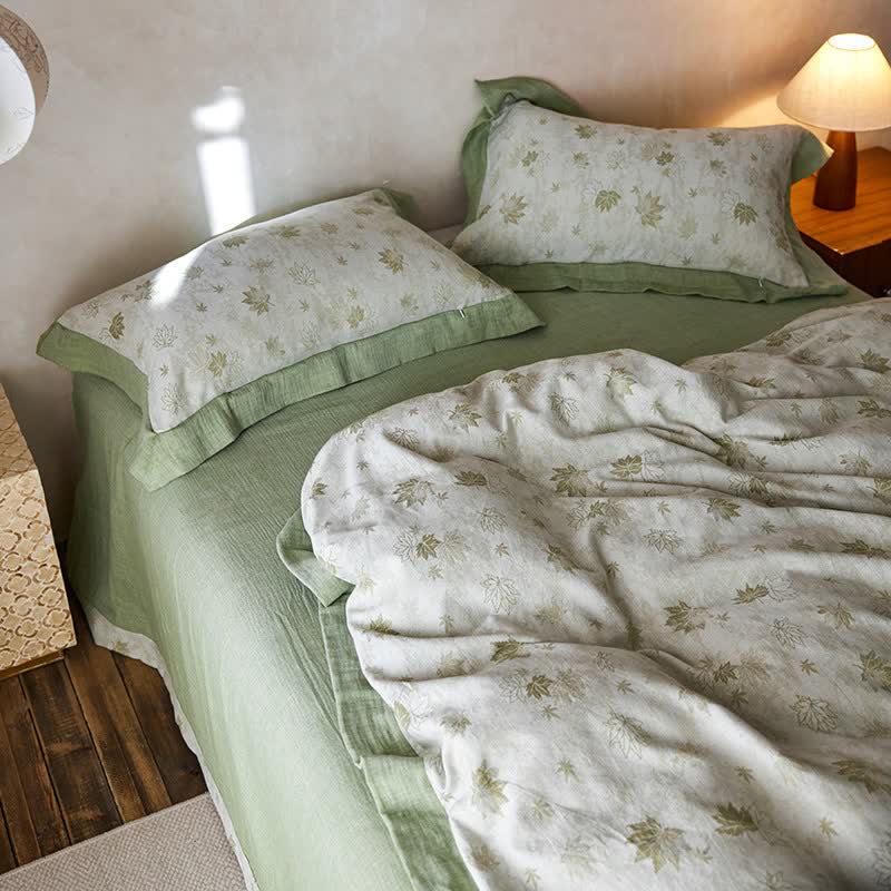 Ownkoti Refresh Leaf Cotton Double Gauze Bedding Set(4PCS) - image 4