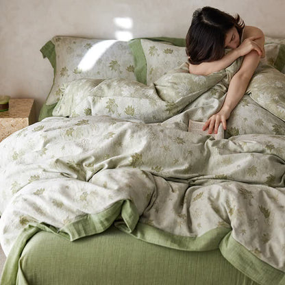 Ownkoti Refresh Leaf Cotton Double Gauze Bedding Set(4PCS) - image 8