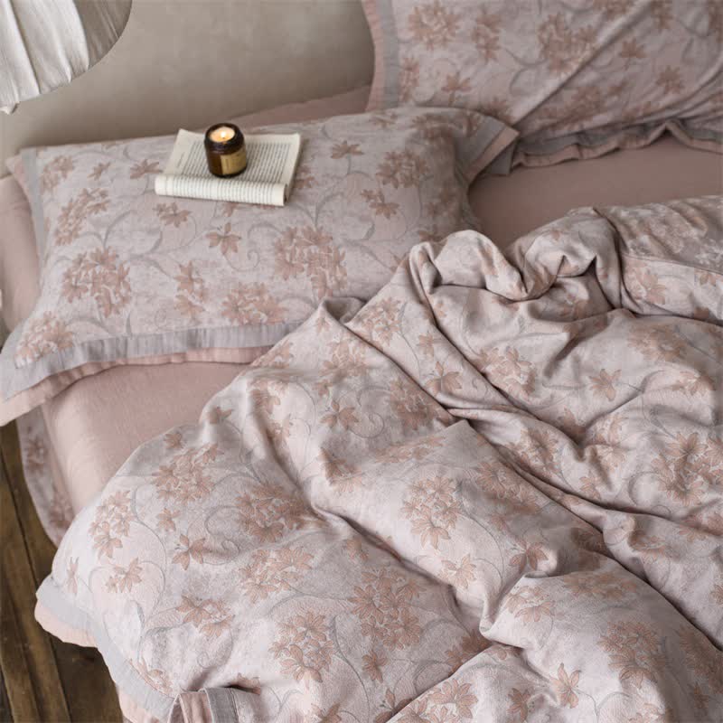 Ownkoti Elegant Floral Cotton Double Gauze Bedding(4PCS) - Pink - King - image 15