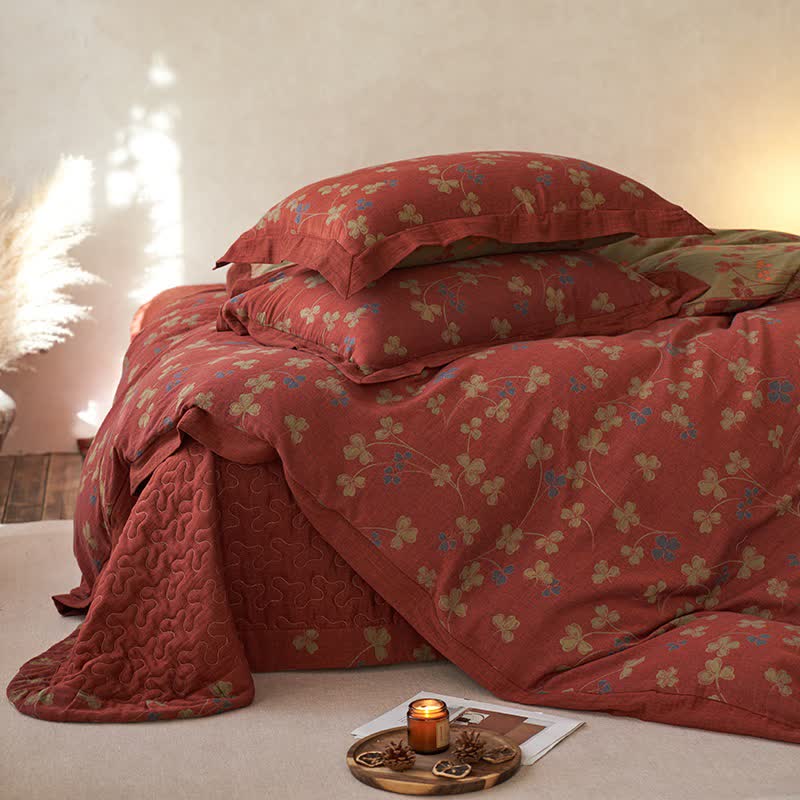 Ownkoti Country Style Floral Cotton Double Gauze Bedding(4PCS) - 4PCS Bedding Set(Coverlet Style) - King - image 15
