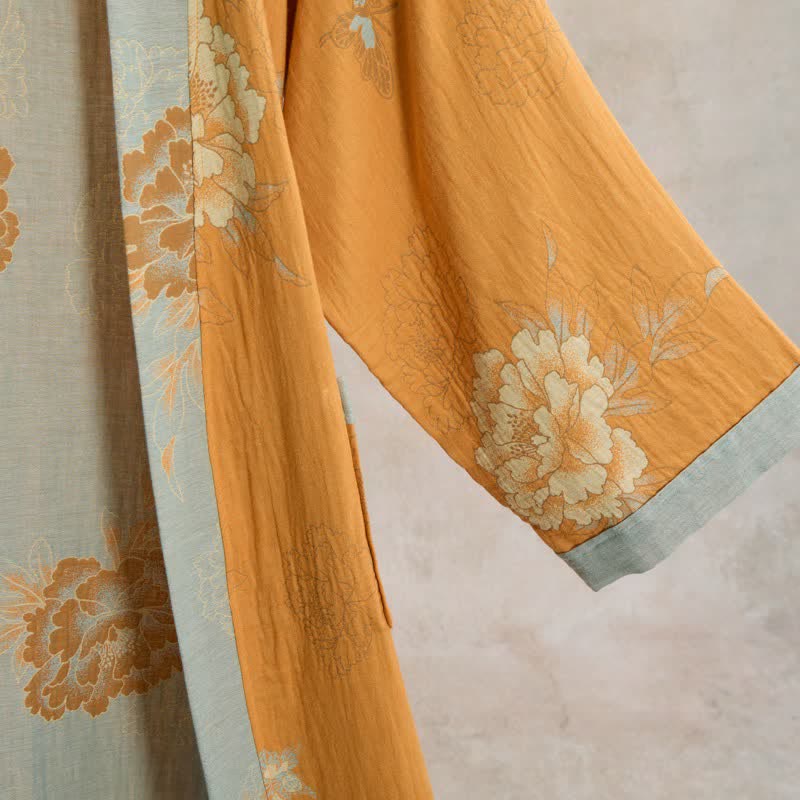 Ownkoti Yellow Peony Cotton Gauze Kimono Robe - image 6