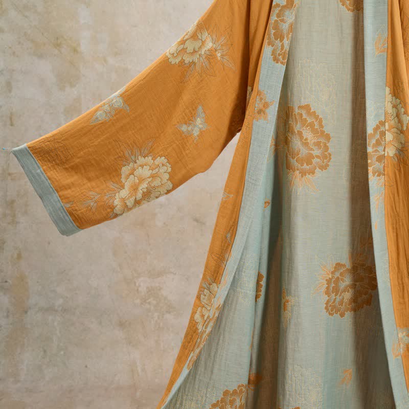 Ownkoti Yellow Peony Cotton Gauze Kimono Robe - image 5