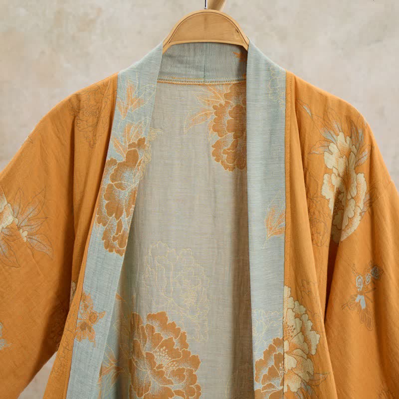 Ownkoti Yellow Peony Cotton Gauze Kimono Robe - image 3
