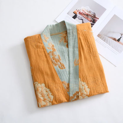 Ownkoti Yellow Peony Cotton Gauze Kimono Robe - image 2